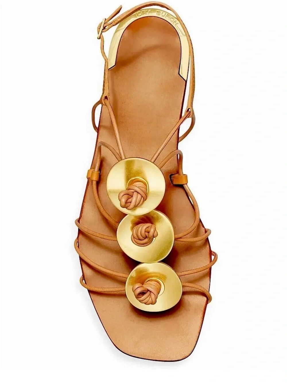 Tory Burch Artisanal Knot Tan Leather Sandal with Gold Accents
